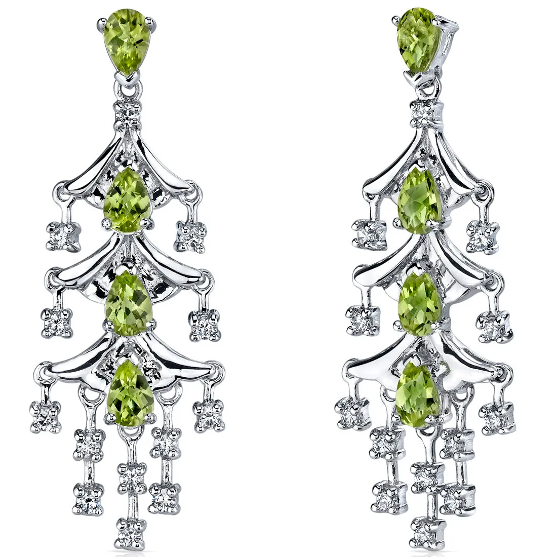 Peridot Earrings Sterling Silver Pear Shape 4 Carats