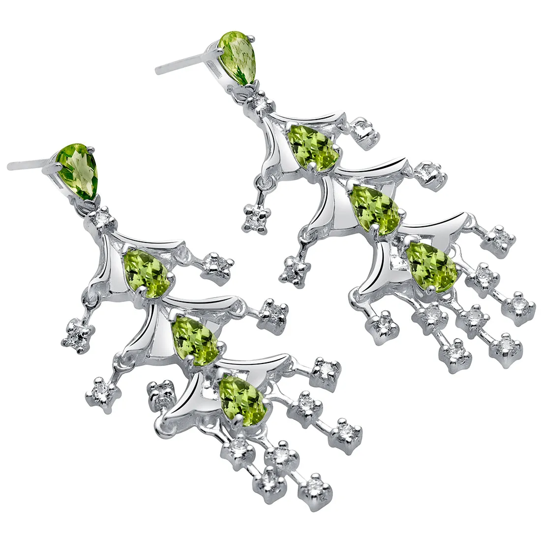 Peridot Earrings Sterling Silver Pear Shape 4 Carats