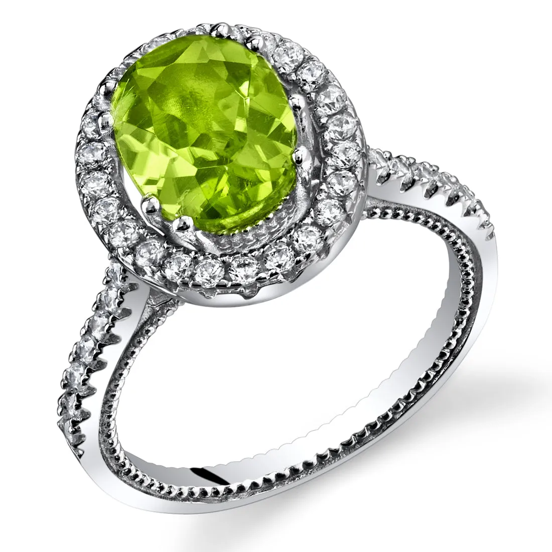 Peridot Oval Cut Sterling Silver Ring Size 5