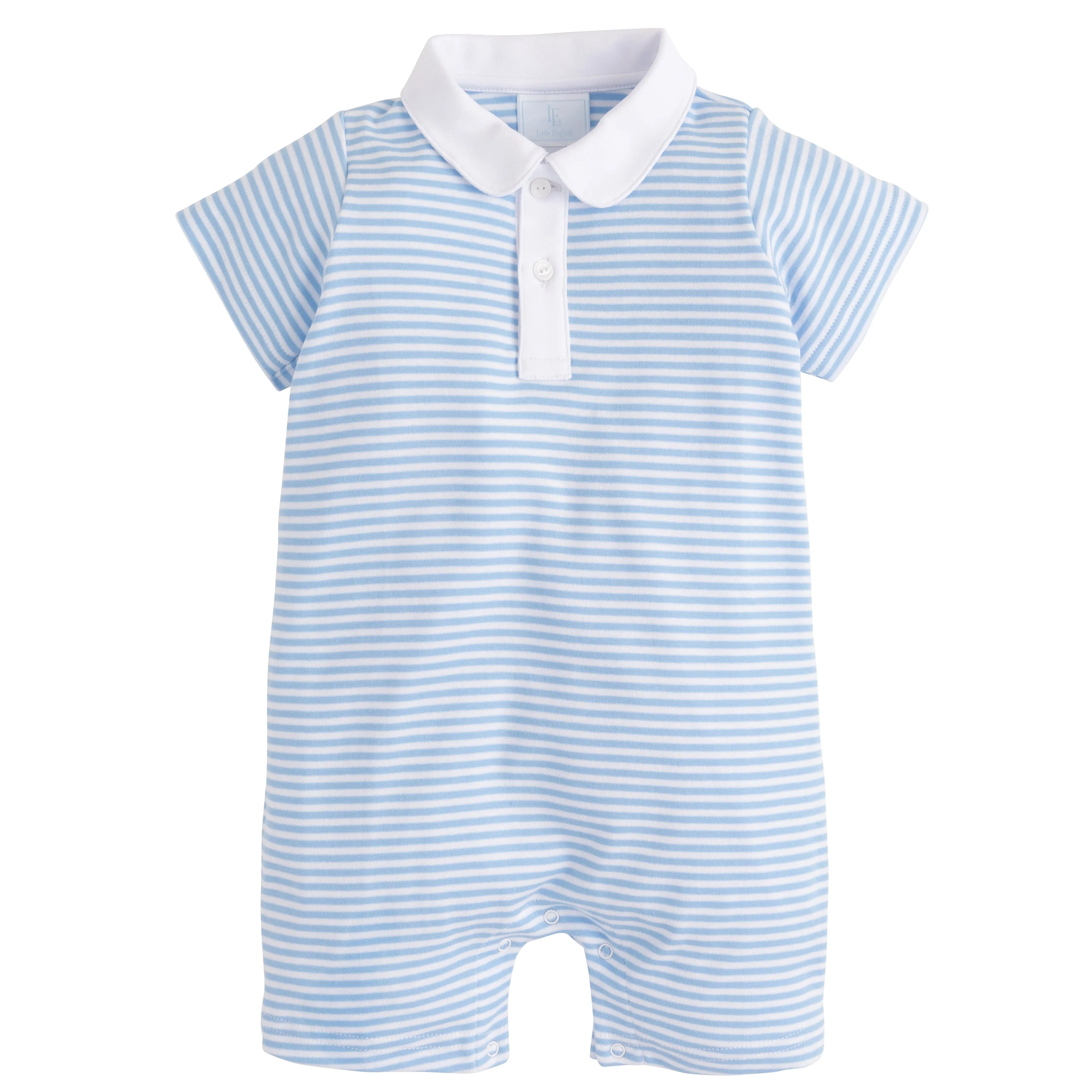 Peter Pan Polo Romper - Light Blue Stripe