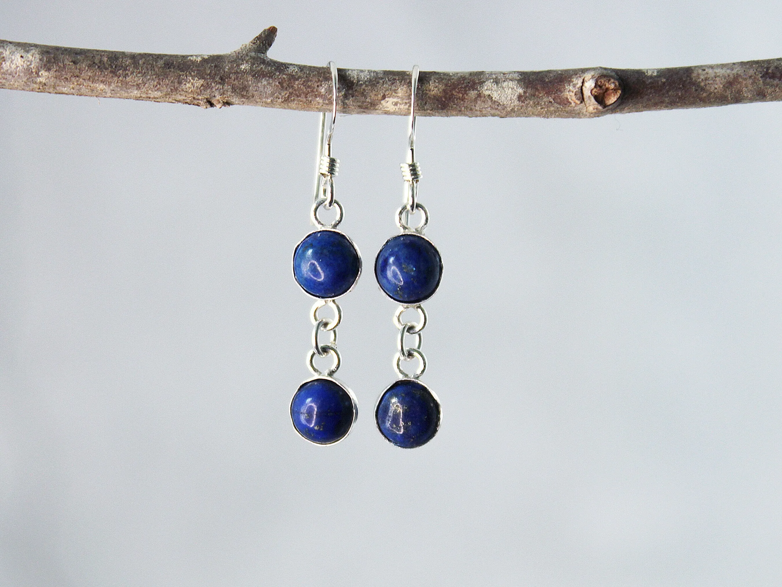 Petite Sterling Silver Two-Stone Lapis Lazuli Earrings - Spiritual Sophistication