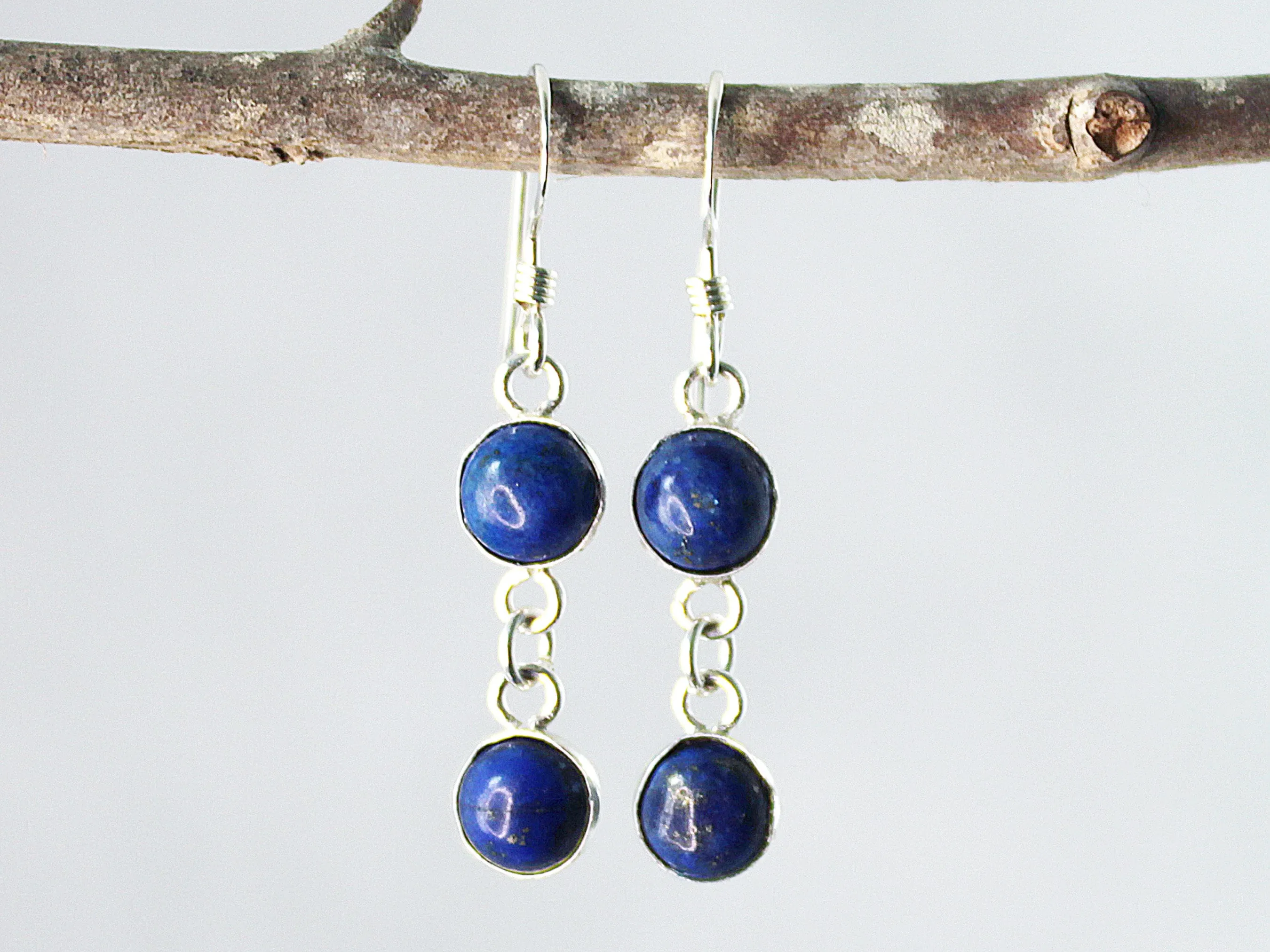 Petite Sterling Silver Two-Stone Lapis Lazuli Earrings - Spiritual Sophistication