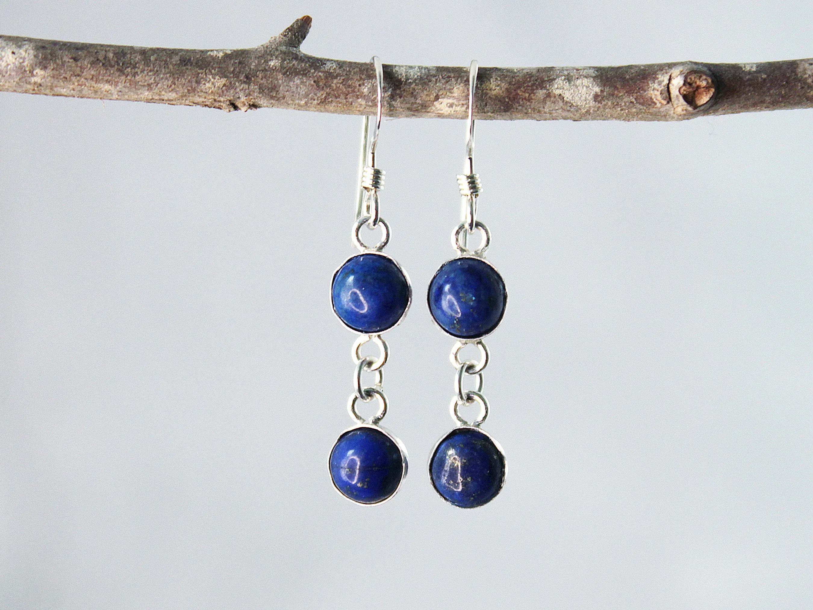 Petite Sterling Silver Two-Stone Lapis Lazuli Earrings - Spiritual Sophistication