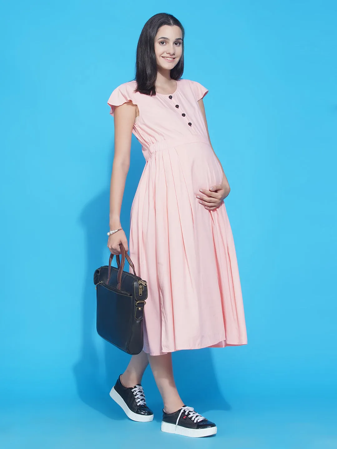 Pink A-Line Maternity and Nursing Dress