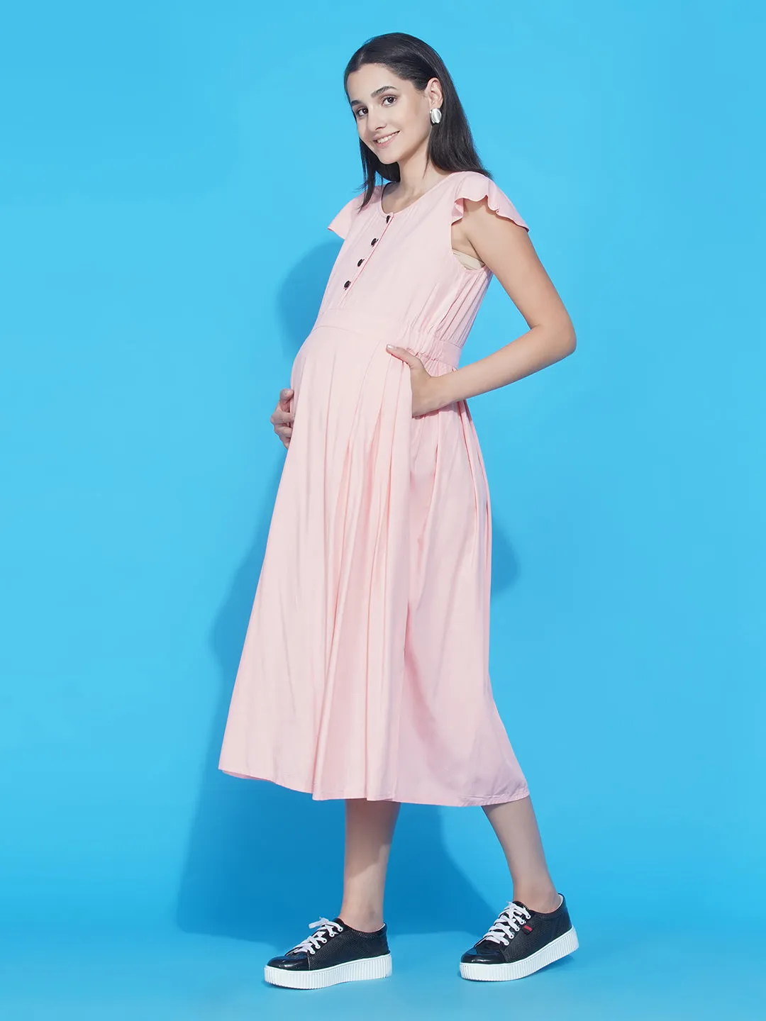 Pink A-Line Maternity and Nursing Dress