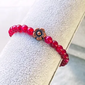 Pink agate and copper flower bracelet