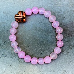 Pink agate and copper heart bracelet