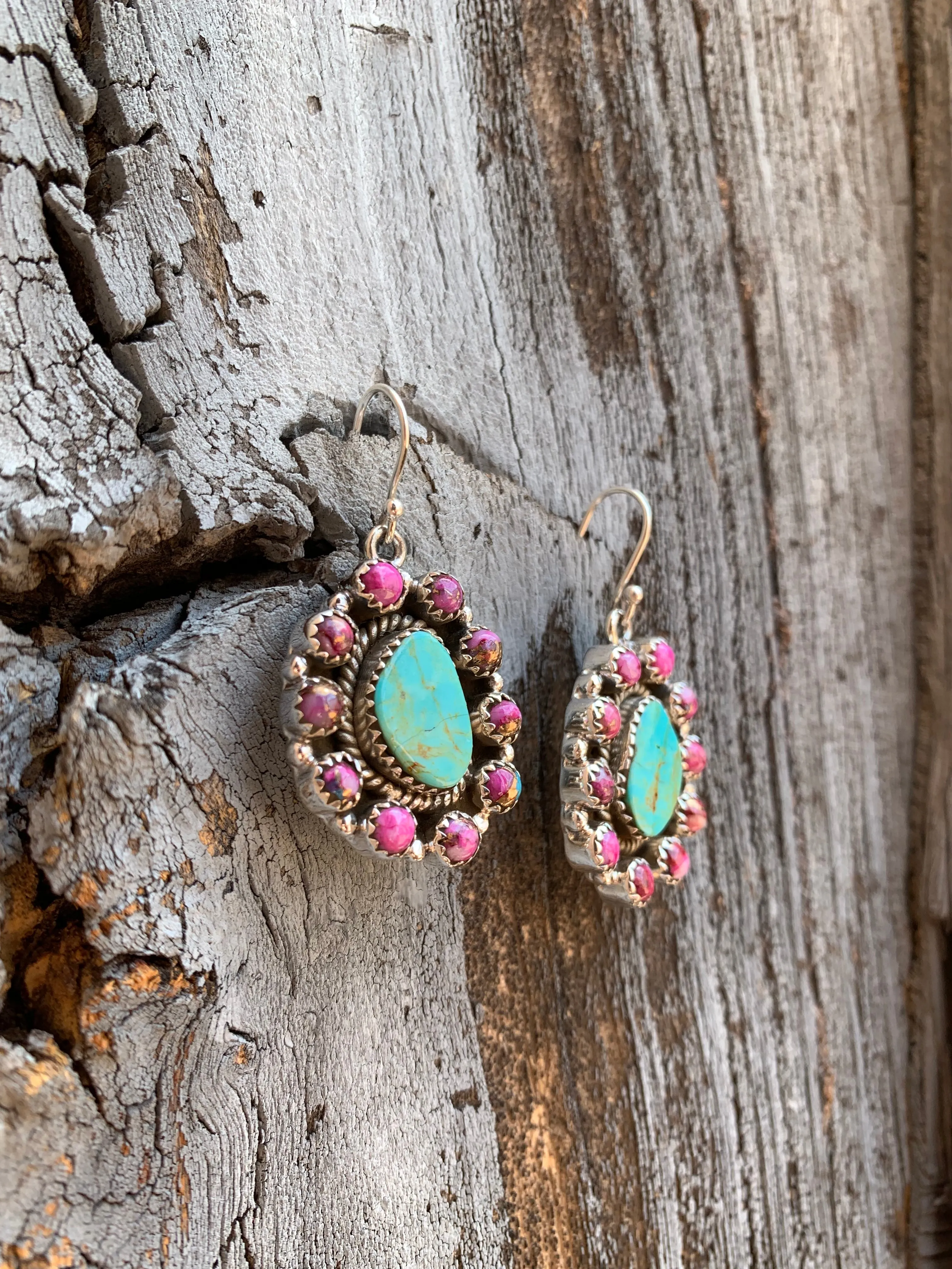 Pink Dahlia & Turquoise Cluster earrings