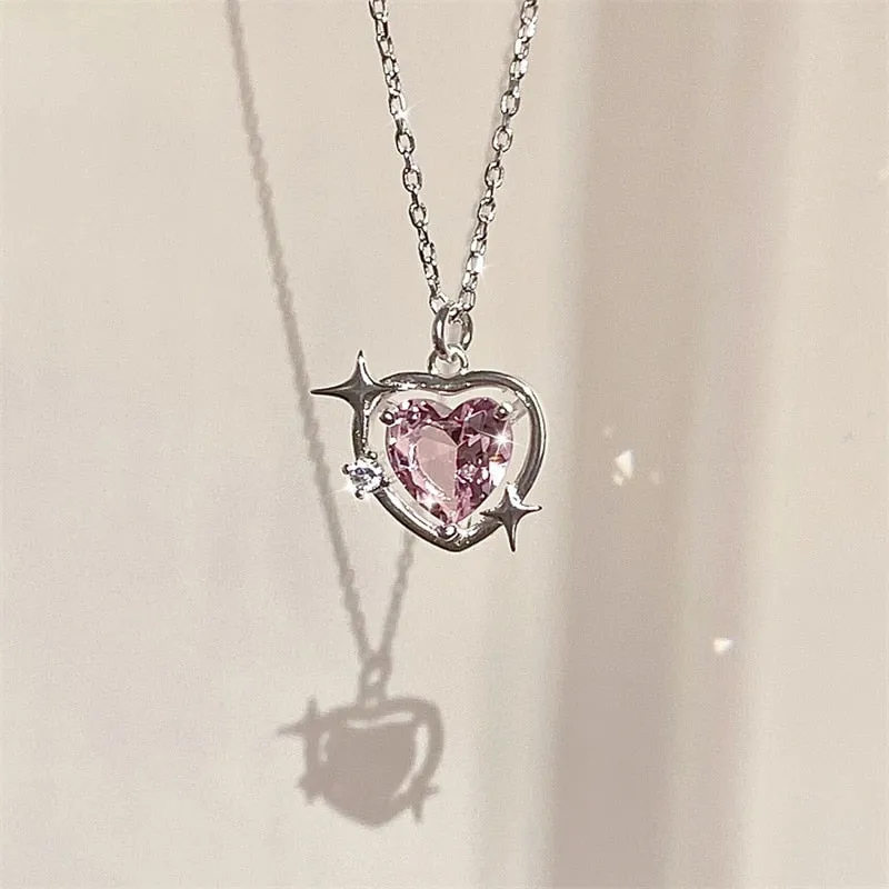 Pink Heart Sparkle Necklace - Cupcake