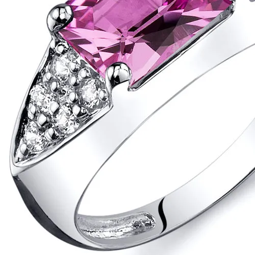 Pink Sapphire Radiant Cut Sterling Silver Ring Size 7