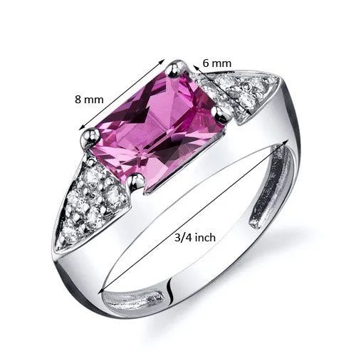 Pink Sapphire Radiant Cut Sterling Silver Ring Size 7