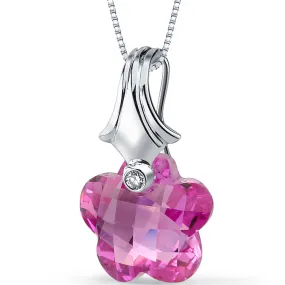 Pink Sapphire Sterling Silver Pendant Blooming Flower Cut 16 Carats