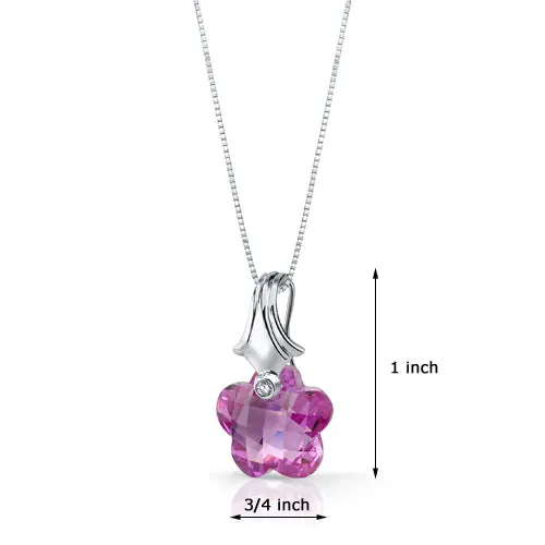 Pink Sapphire Sterling Silver Pendant Blooming Flower Cut 16 Carats