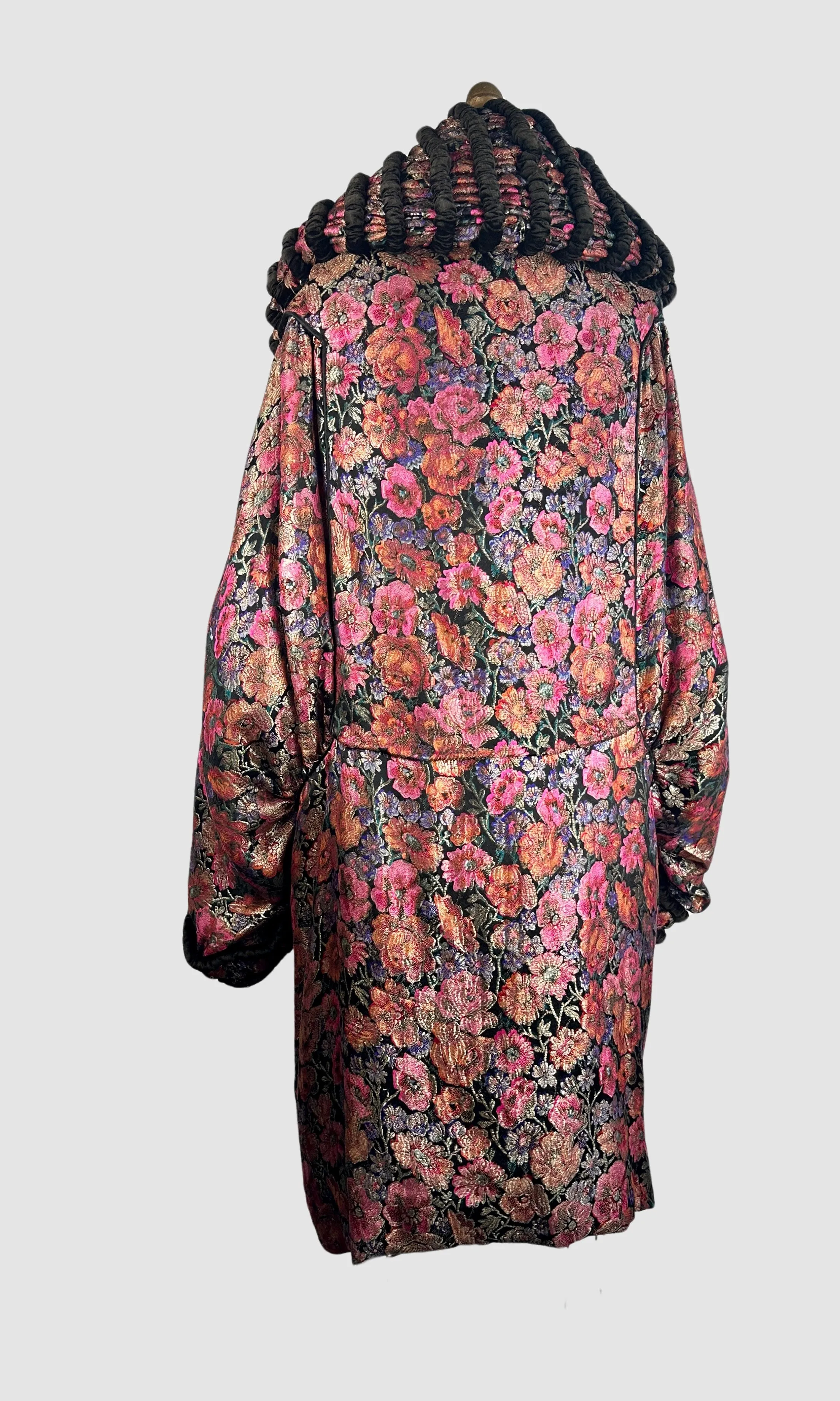 POPPY LOVE 1920s Cocoon Opera Coat With Brocade Poppy Weave  Medium