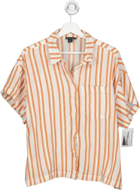 PrettyLittleThing Orange Textured Linen Look Stripe Oversized Boxy Shirt UK 8