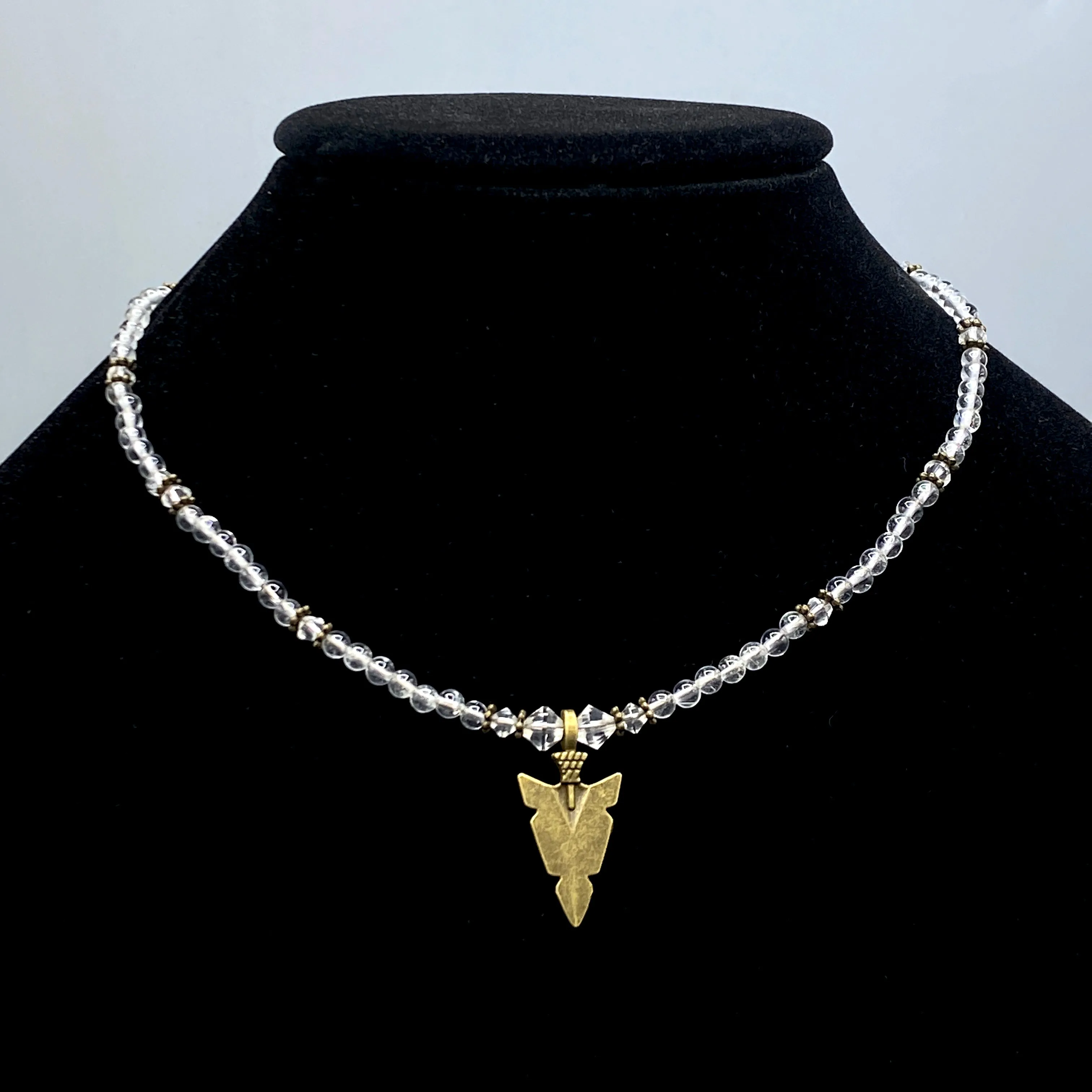 Quartz and Brass Arrowhead Choker Necklace