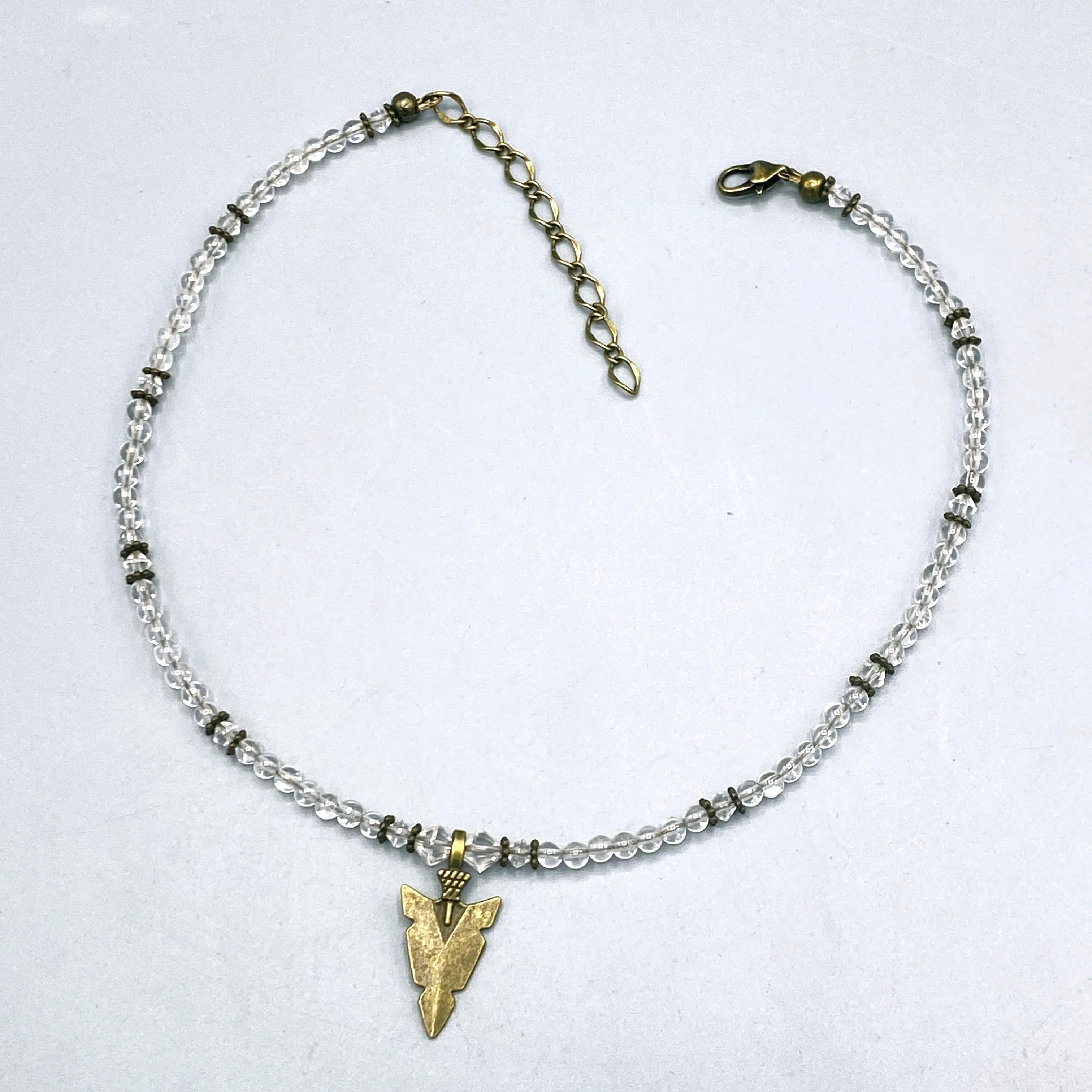 Quartz and Brass Arrowhead Choker Necklace