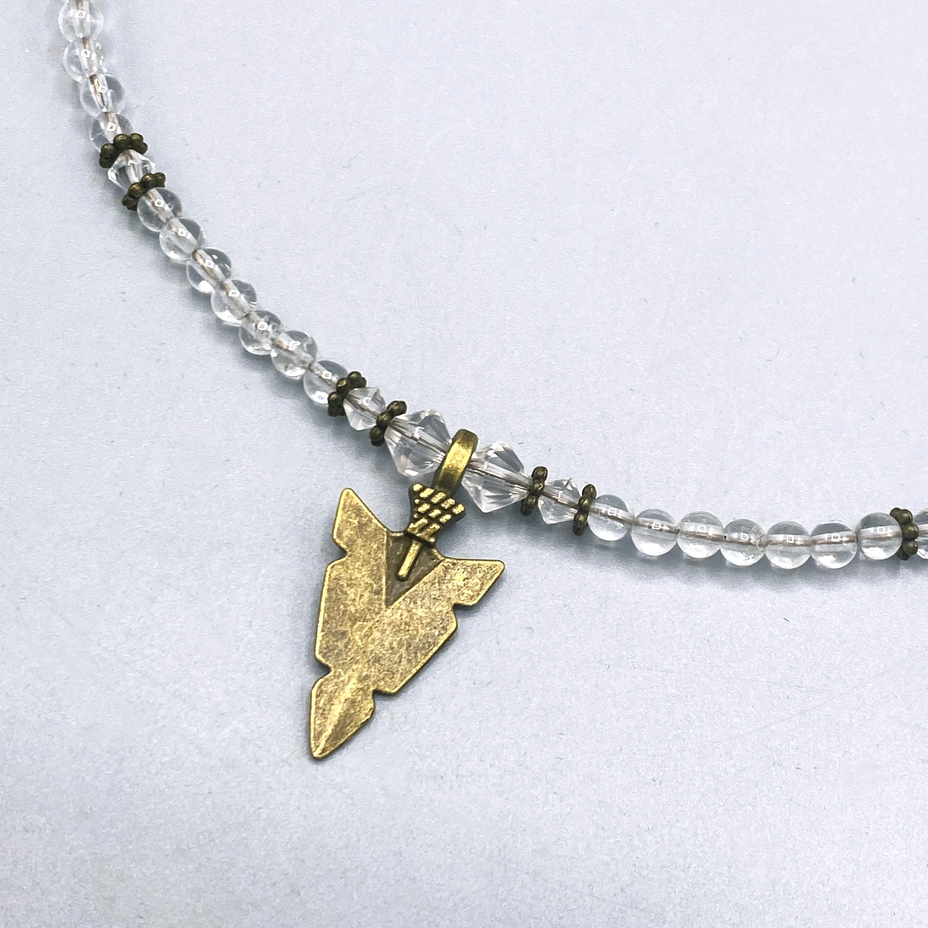 Quartz and Brass Arrowhead Choker Necklace