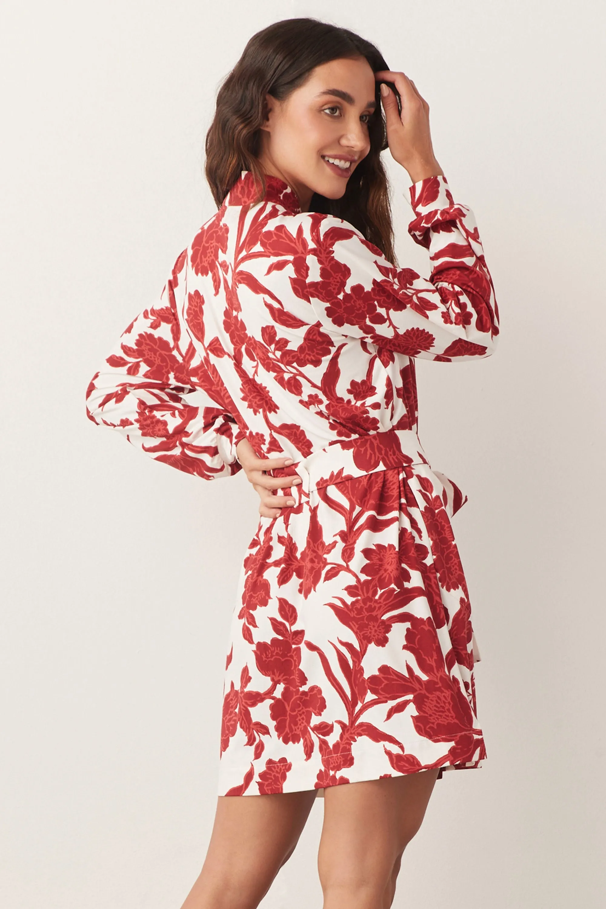 Quinn Banded Short Robe | Scarlet Floral