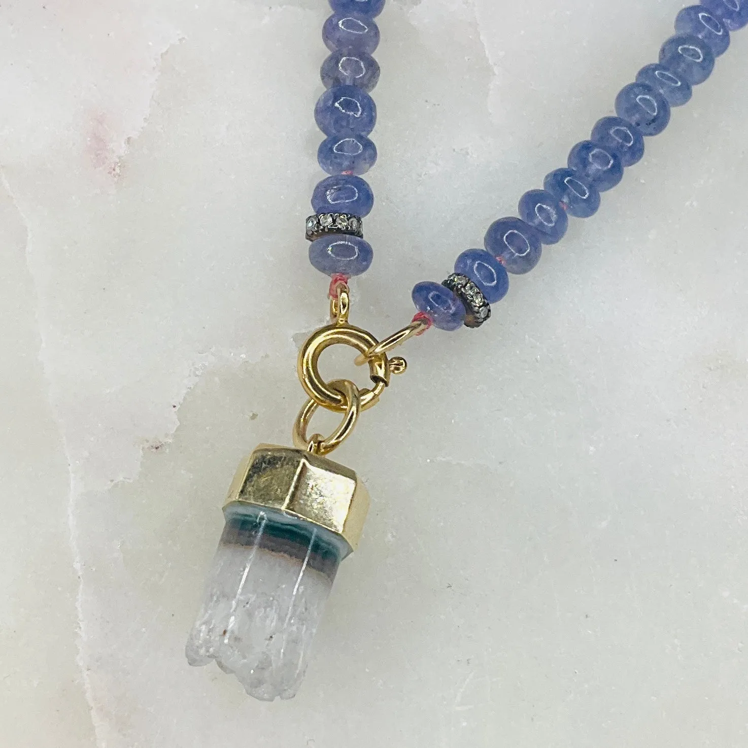 Rainbow Fluorite Crystal Pendant with Hexagon