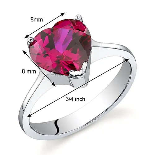 Ruby Heart Shape Sterling Silver Ring Size 8