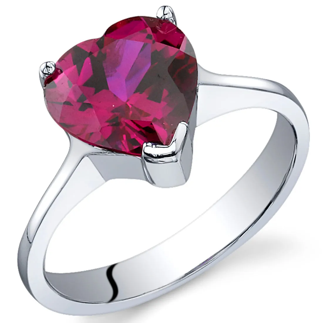 Ruby Heart Shape Sterling Silver Ring Size 8