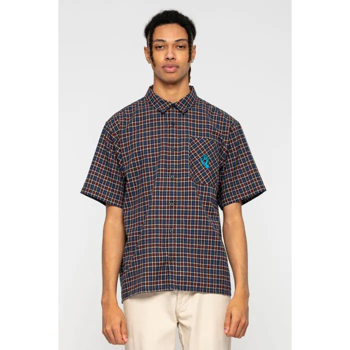 Santa Cruz Mini Hand S/S Shirt blue check short sleeve men's shirt 