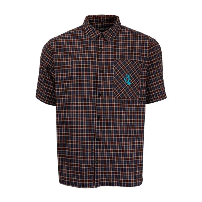 Santa Cruz Mini Hand S/S Shirt blue check short sleeve men's shirt 