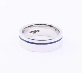 SATIN 14K WHITE GOLD 7MM WEDDING BAND WITH ROYAL BLUE CERAKOTE INLAY