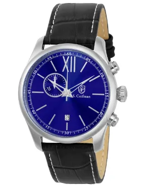 S.Coifman Mens Chronograph - Blue Dial - Stainless Steel - Black Leather Strap