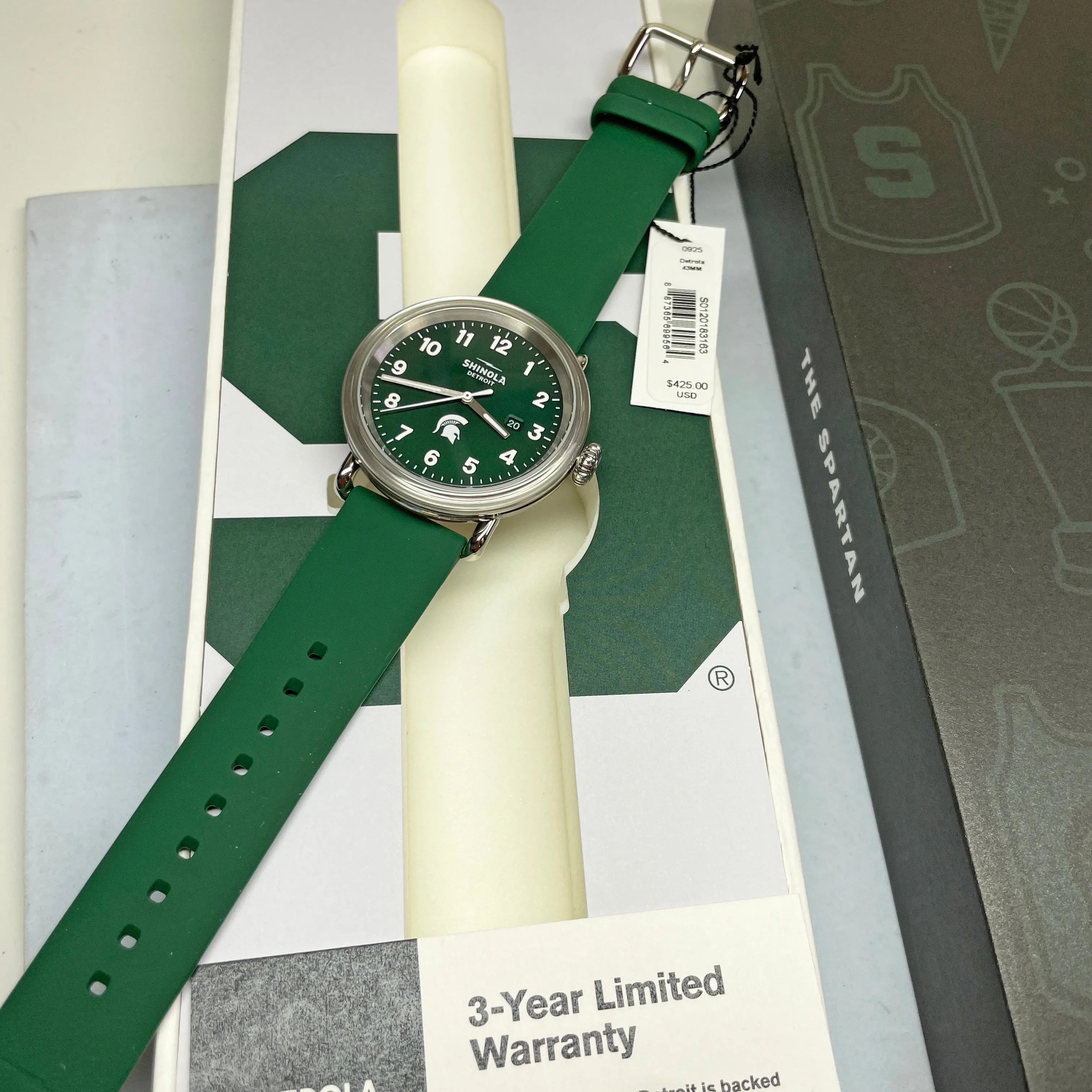 Shinola 43MM Detrola Spartan Green Watch S0120183163 Michigan State