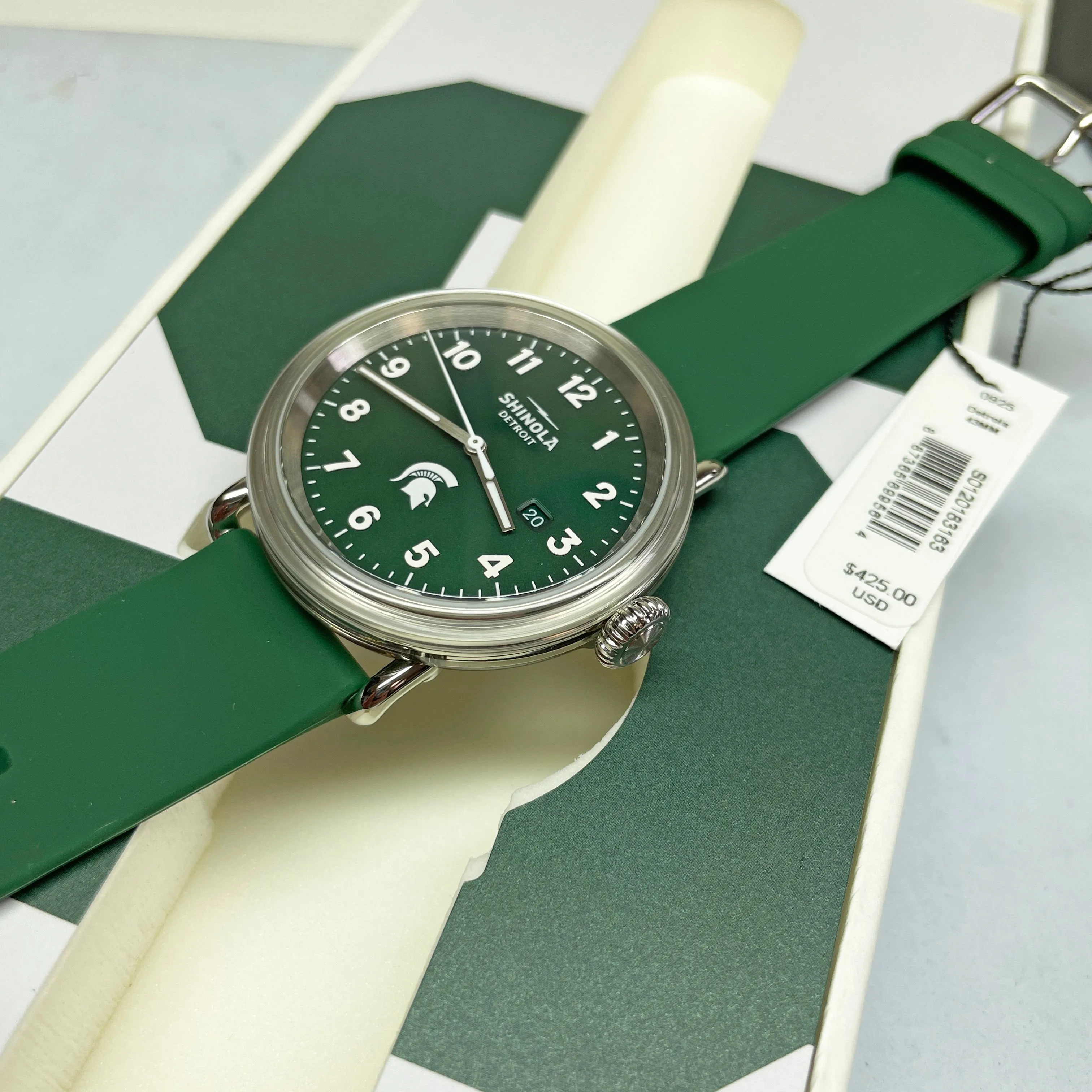 Shinola 43MM Detrola Spartan Green Watch S0120183163 Michigan State