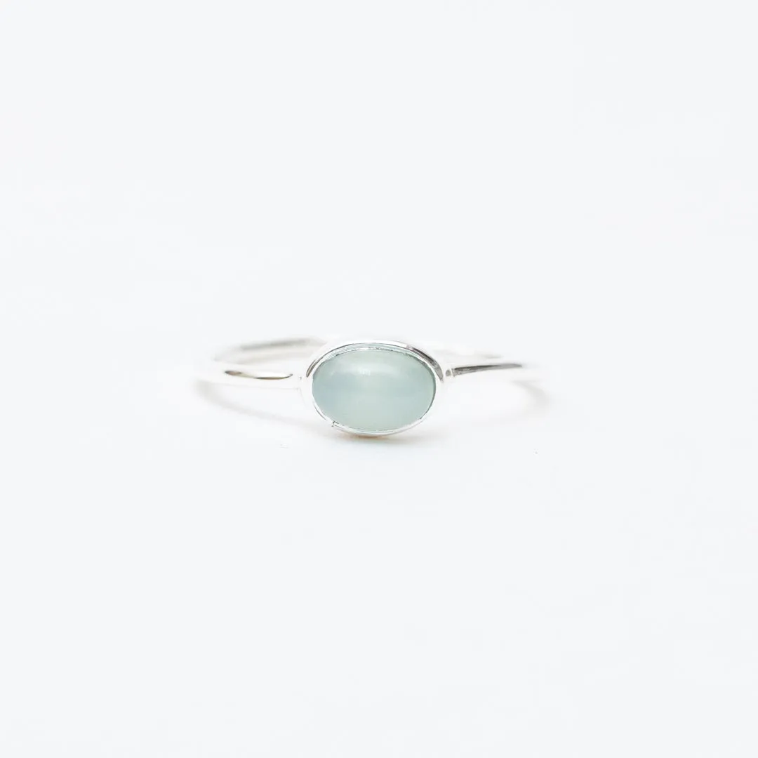 Silver Blue Chalcedony Oval Ring