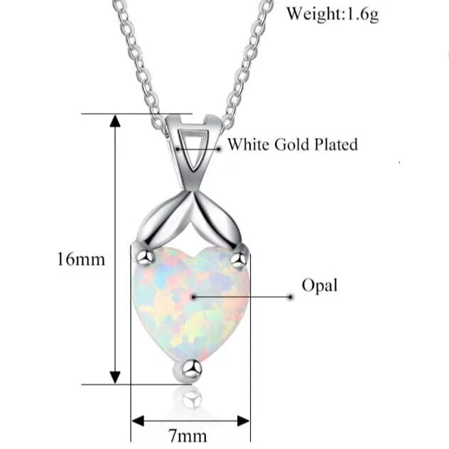 Solitaire Opal Heart Pendant Necklace - 925 Sterling Silver