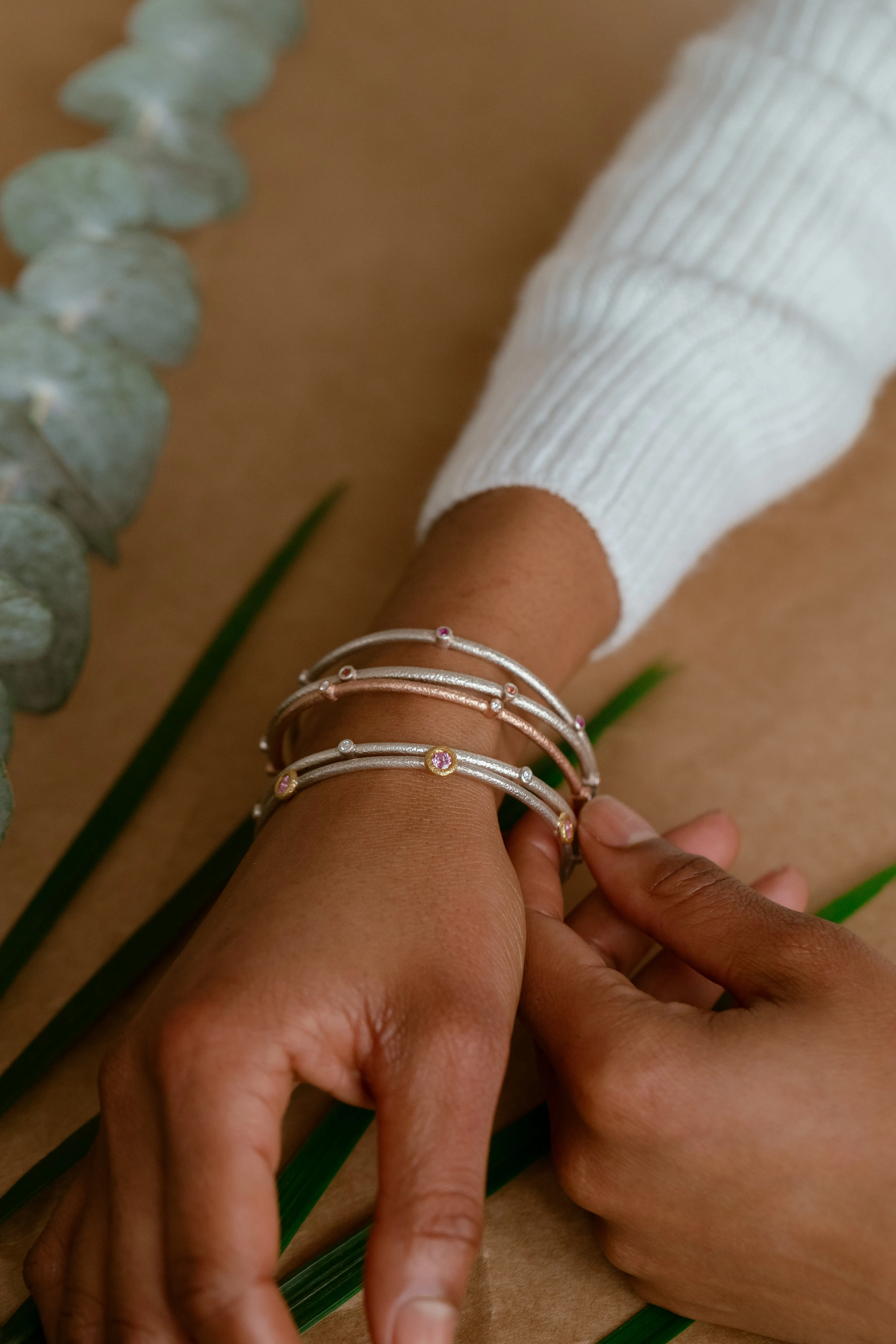 Sputnik Bangle in Sterling Silver with Diamonds