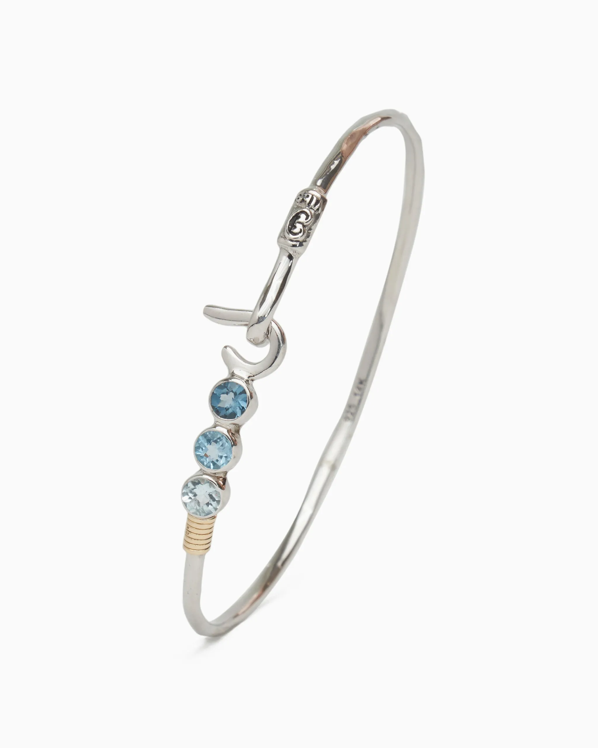 St. John Hook Bracelet with Triple Stones, 2mm - London Blue Topaz/Hampton Blue Topaz/Blue Topaz