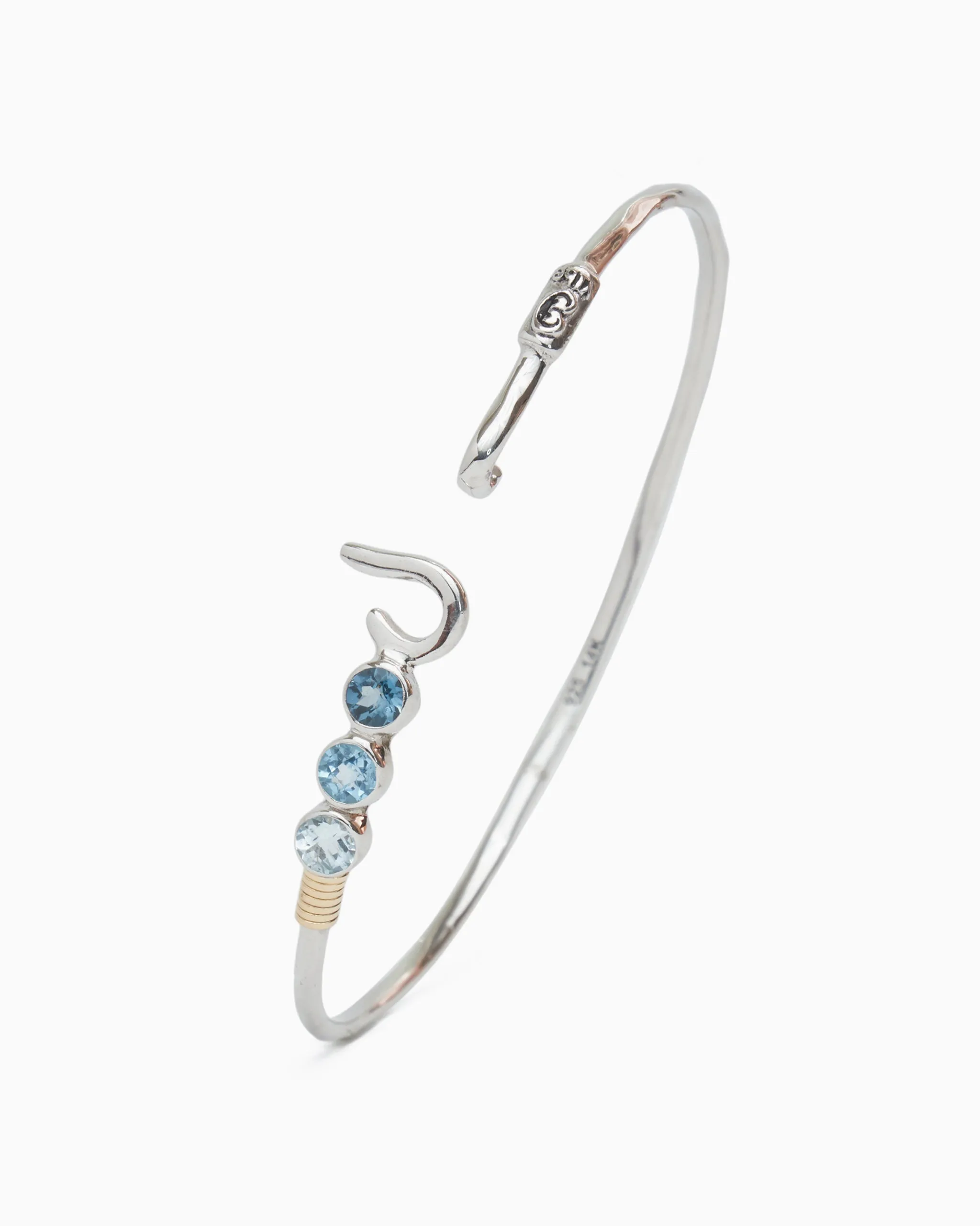 St. John Hook Bracelet with Triple Stones, 2mm - London Blue Topaz/Hampton Blue Topaz/Blue Topaz