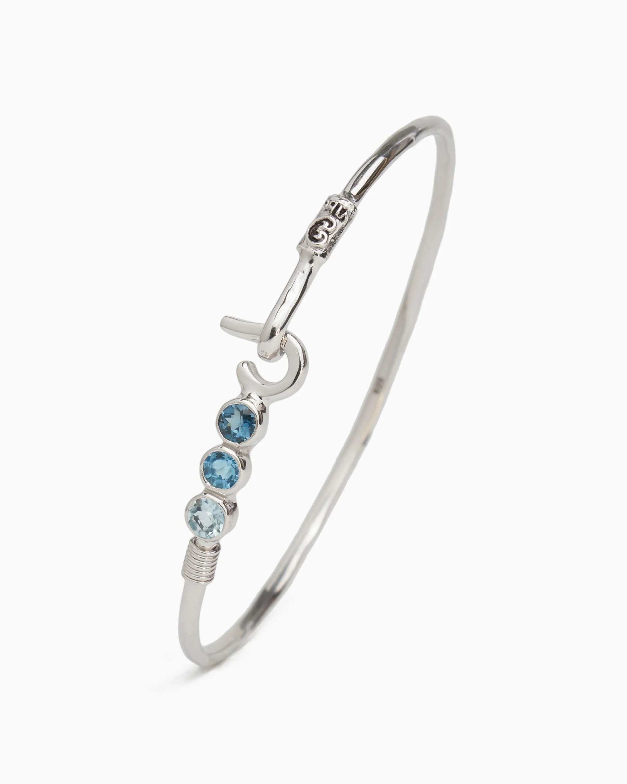 St. John Hook Bracelet with Triple Stones, 2mm - London Blue Topaz/Hampton Blue Topaz/Blue Topaz