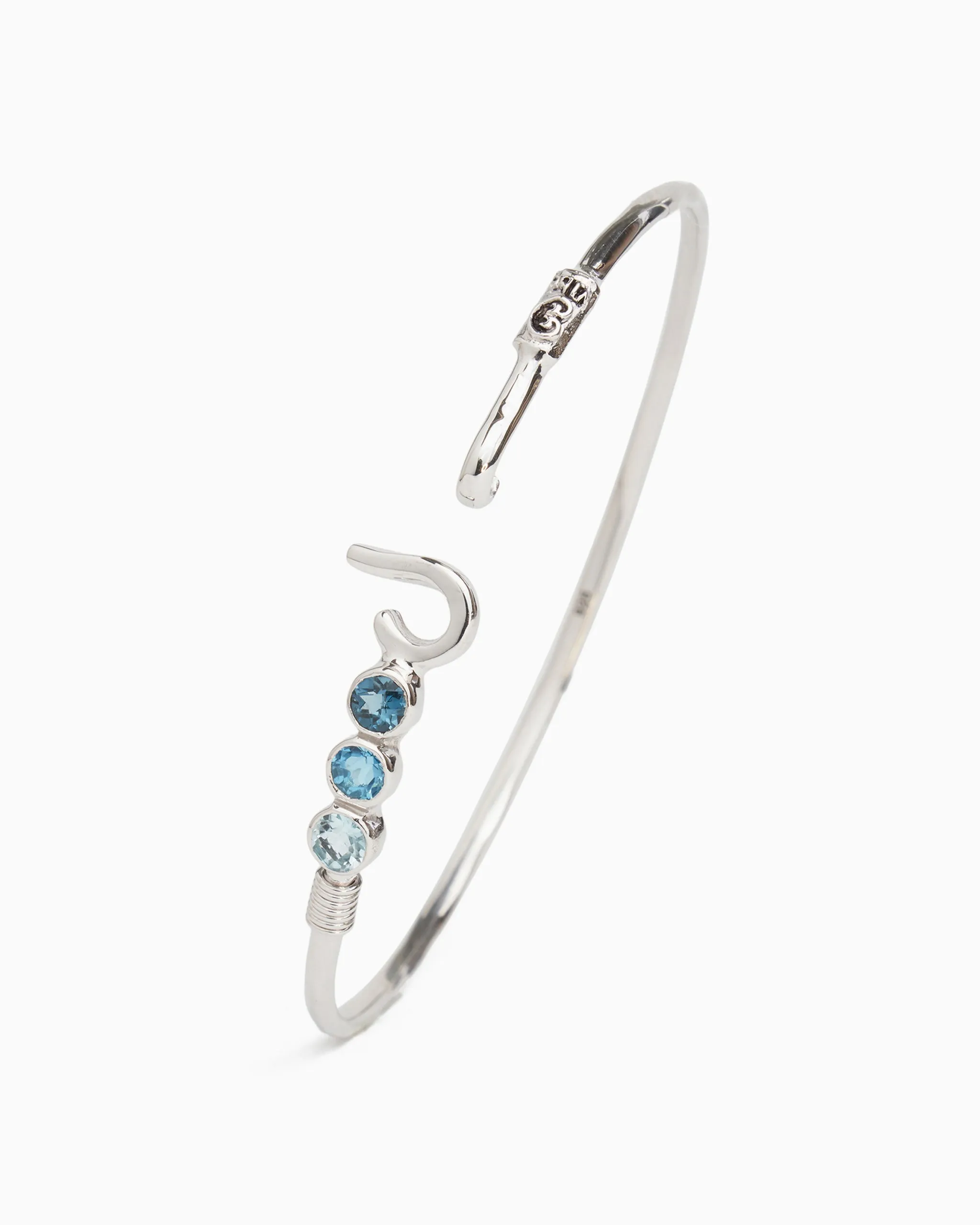 St. John Hook Bracelet with Triple Stones, 2mm - London Blue Topaz/Hampton Blue Topaz/Blue Topaz