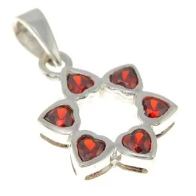 Star of David Pendant With Red Gemstones   925 Sterling Silver Necklace