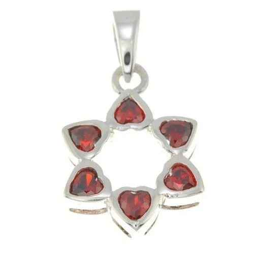 Star of David Pendant With Red Gemstones   925 Sterling Silver Necklace