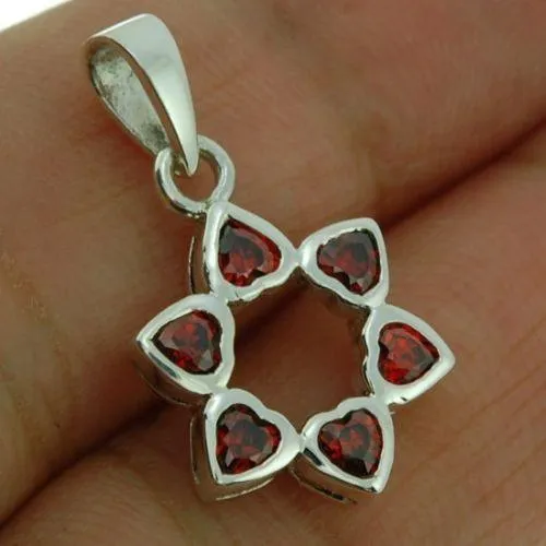 Star of David Pendant With Red Gemstones   925 Sterling Silver Necklace