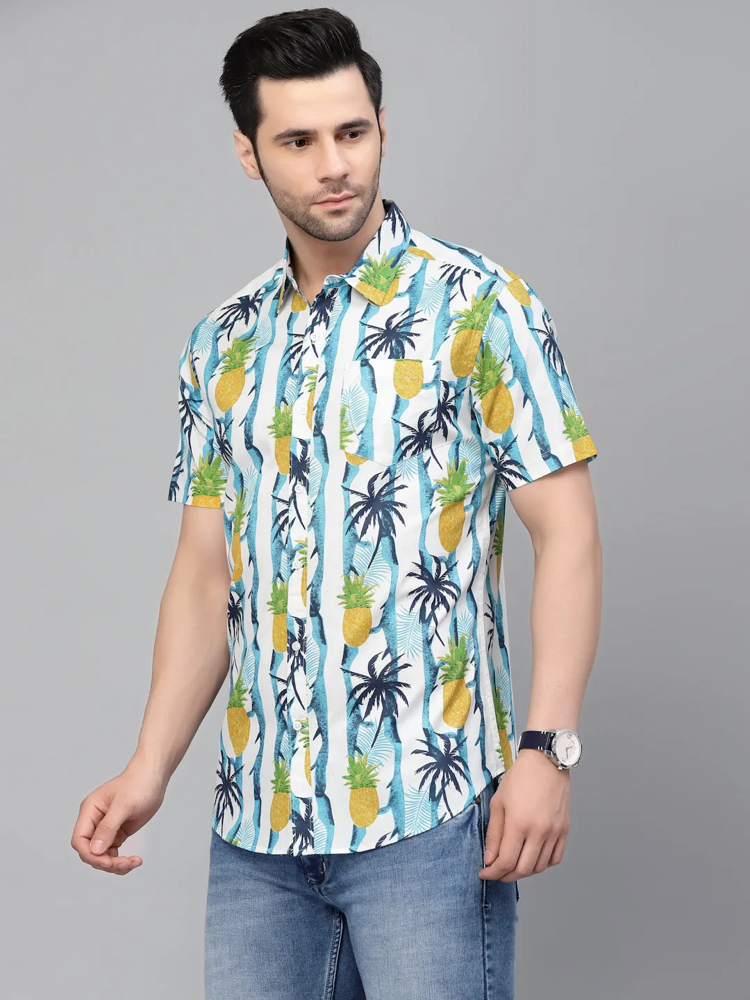 Style Quotient Men White Floral Printed Casual Shirt