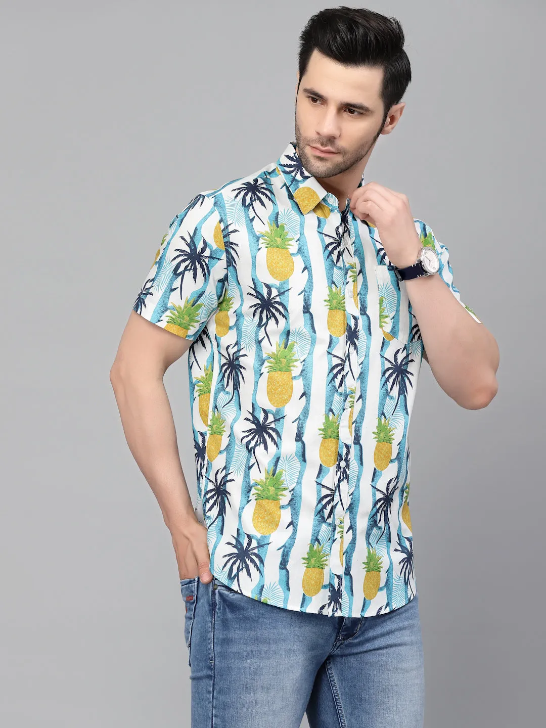 Style Quotient Men White Floral Printed Casual Shirt