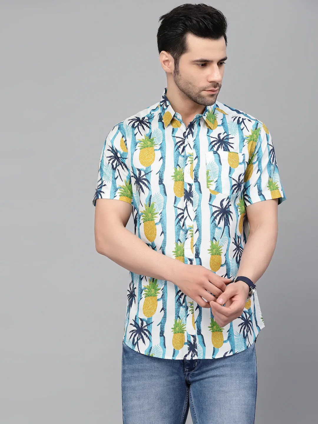 Style Quotient Men White Floral Printed Casual Shirt