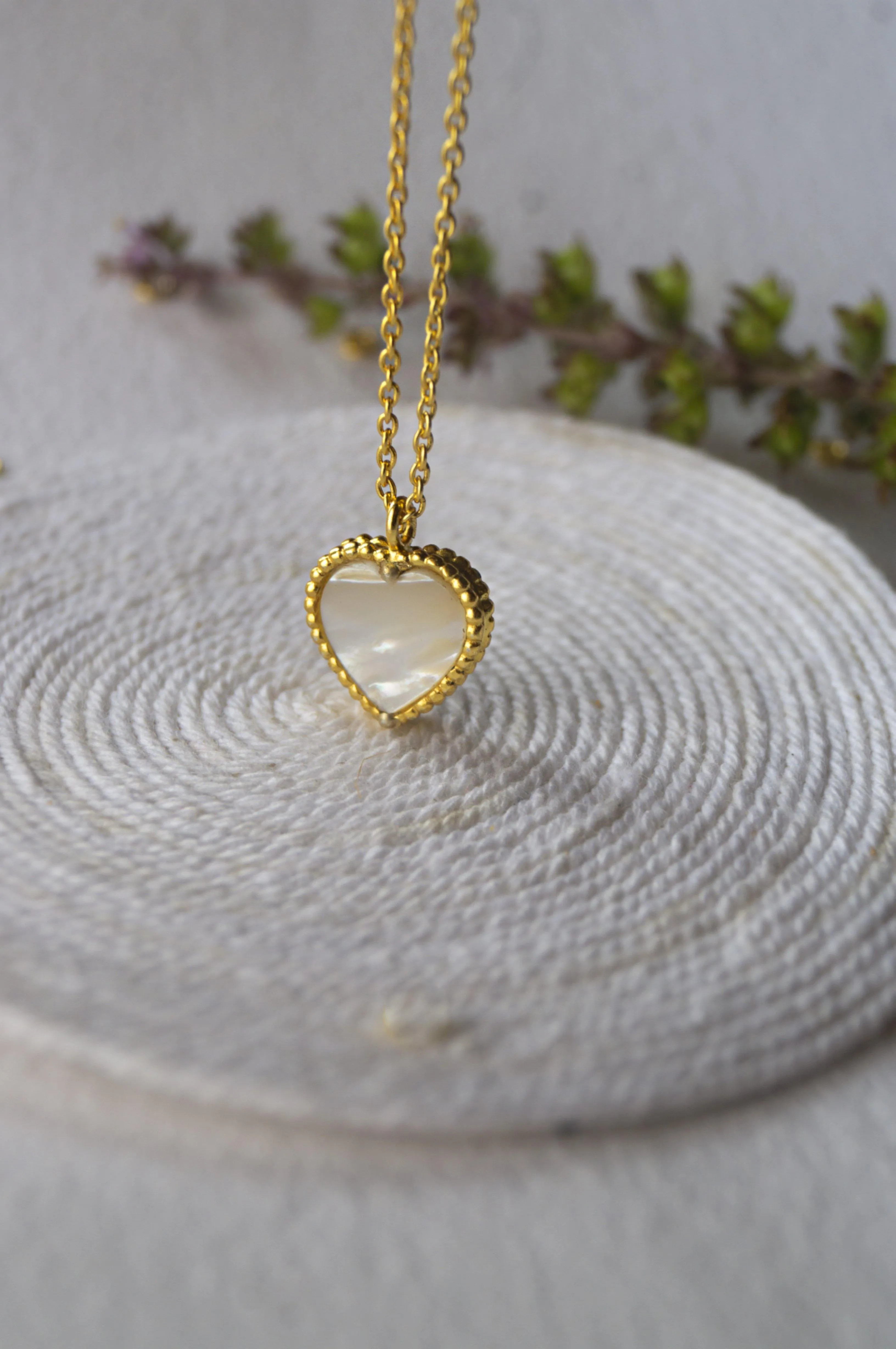 Sweet Heart Mother Of Pearl Gold Plated Sterling Silver Chain Pendant