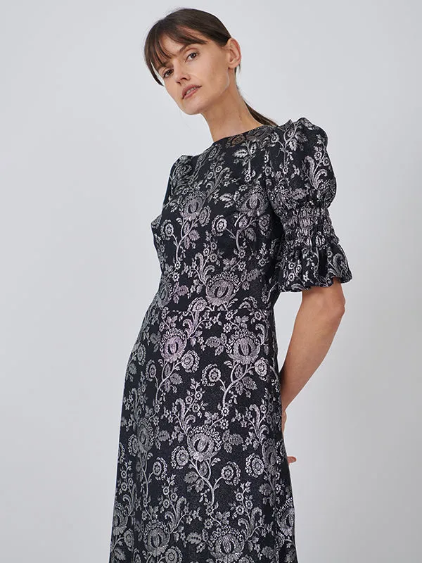 The Nightflight Dress in Floral Black/Silver