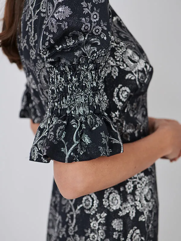 The Nightflight Dress in Floral Black/Silver