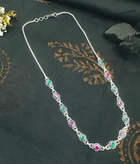 The Silver Gemstone Necklace (Red/green)