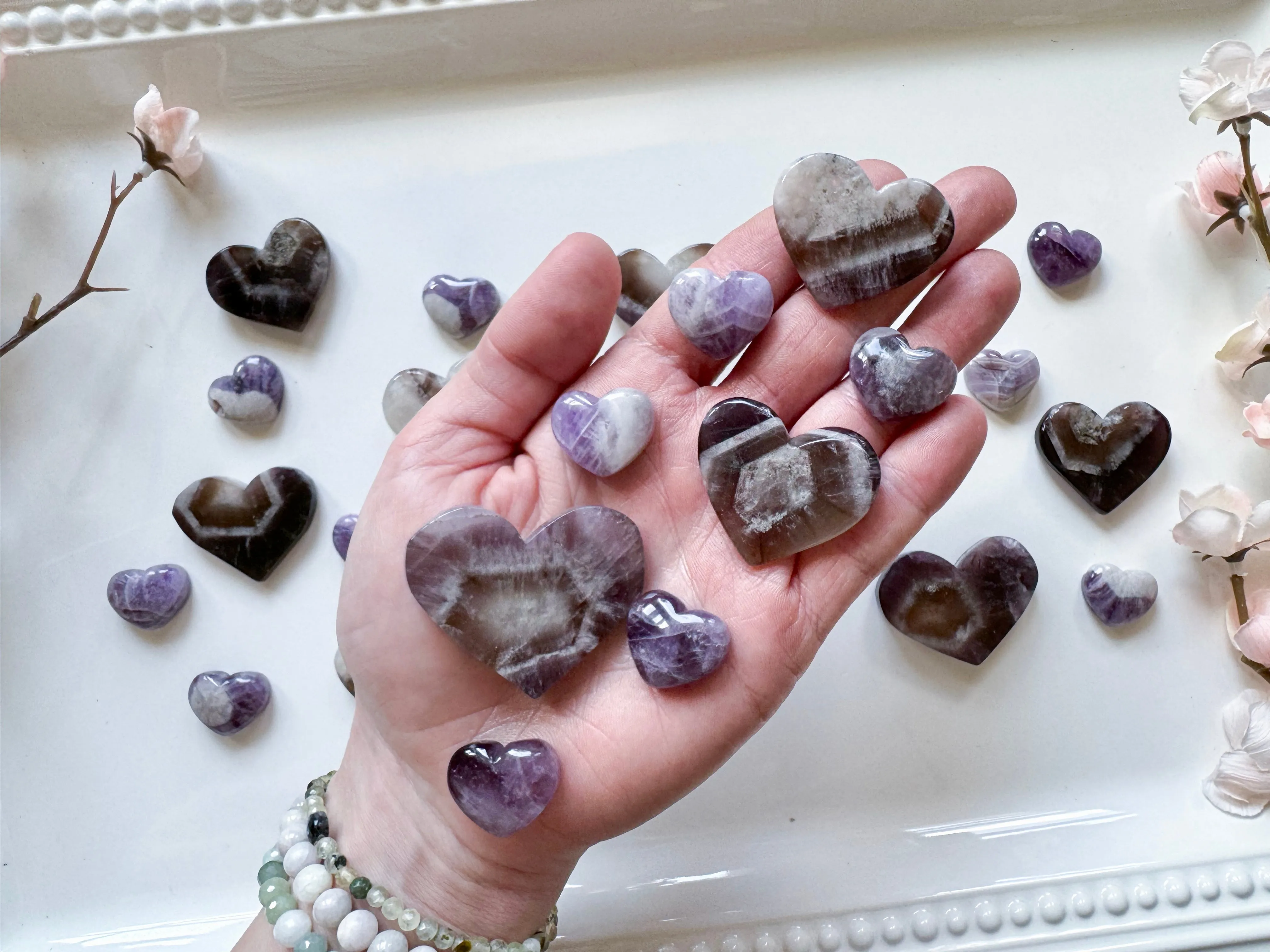 Trapiche Amethyst  Heart Carvings